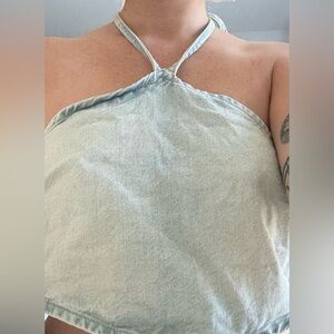 Pull&Bear Denim Halter Crop Top